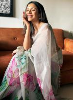 Soft Organza White Party Wear Printed Saree